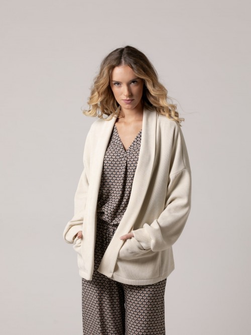 Woman Tuxedo collar soft fabric jacket Marfil