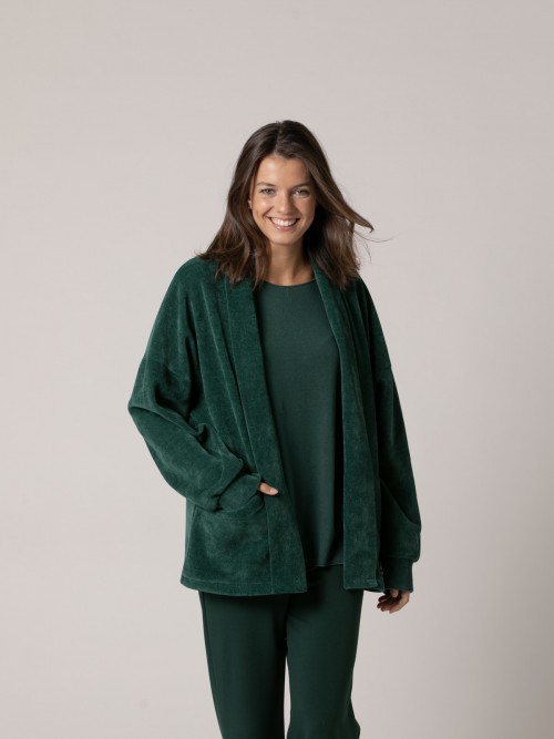 Woman Tuxedo collar soft fabric jacket Green