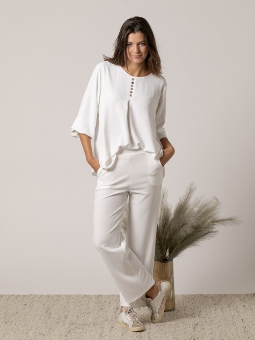 Woman Wide leg flowing pants with pockets Marfil