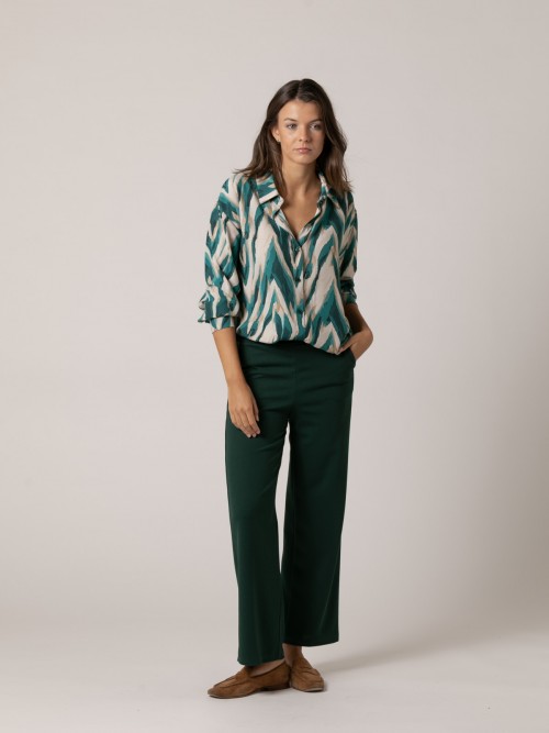 Woman Wide leg flowing pants with pockets Green botella