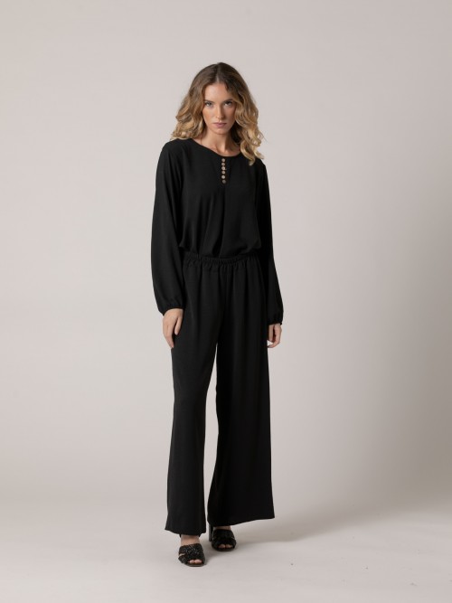 Woman light flowy trousers with elastic waist Black