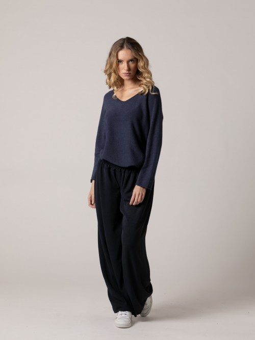 Woman light flowy trousers with elastic waist Blue Navy