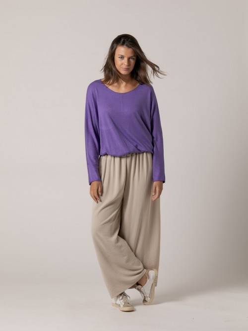 pantalón ligero fluido cintura elástica Beige
