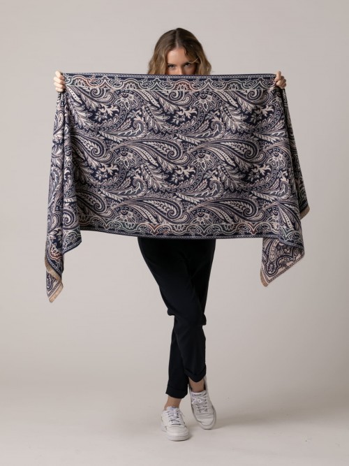 Woman printed scarf Blue Navy