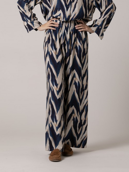 Woman solid color print flowing trousers Blue Navy