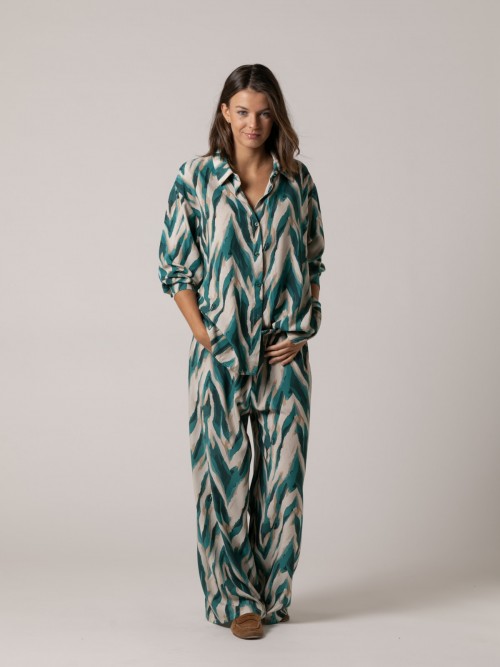 Woman solid color print flowing trousers Green