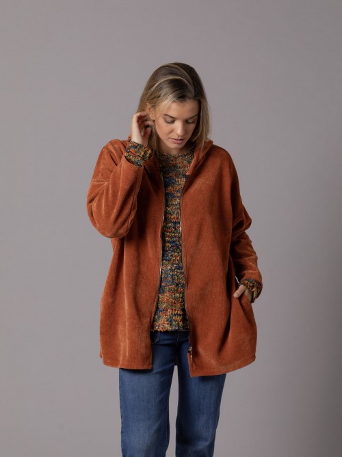 Woman Oversized soft zipper jacket avellana
