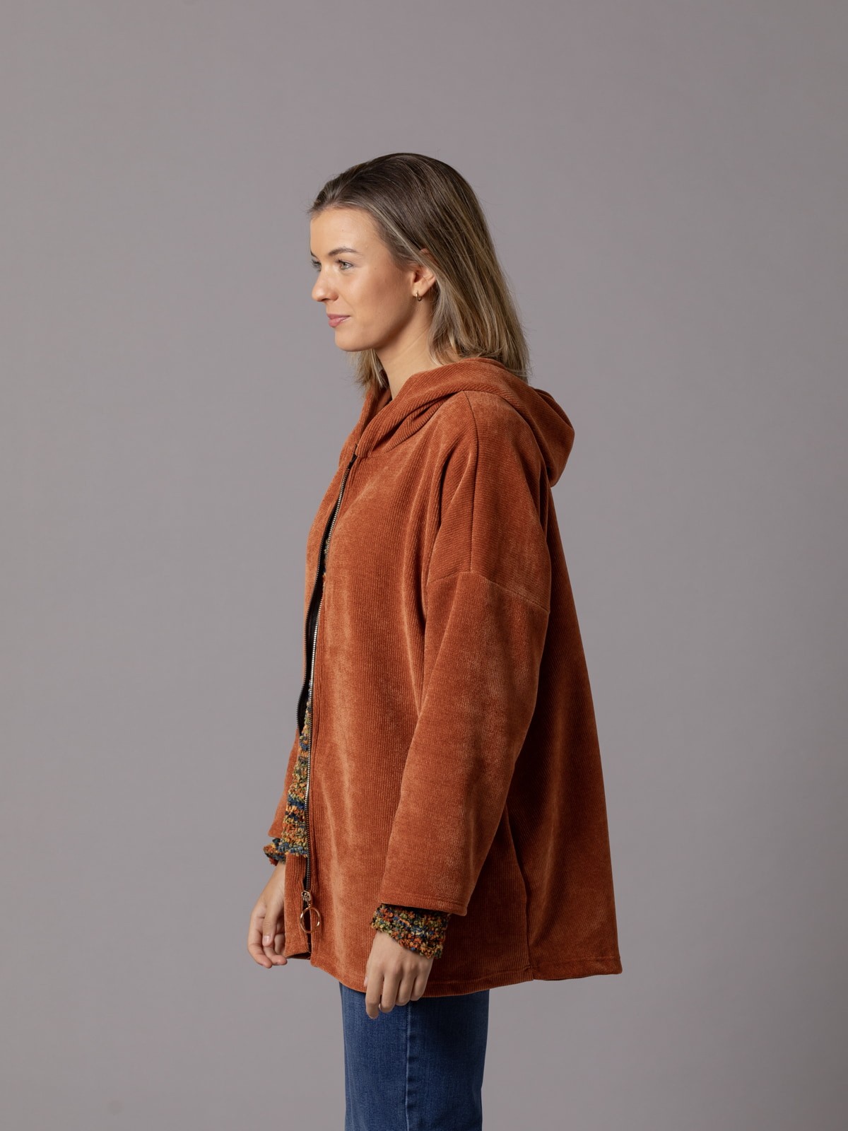 Woman Oversized soft zipper jacket avellana