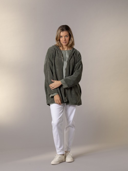 Woman Oversized soft zipper jacket Khaki