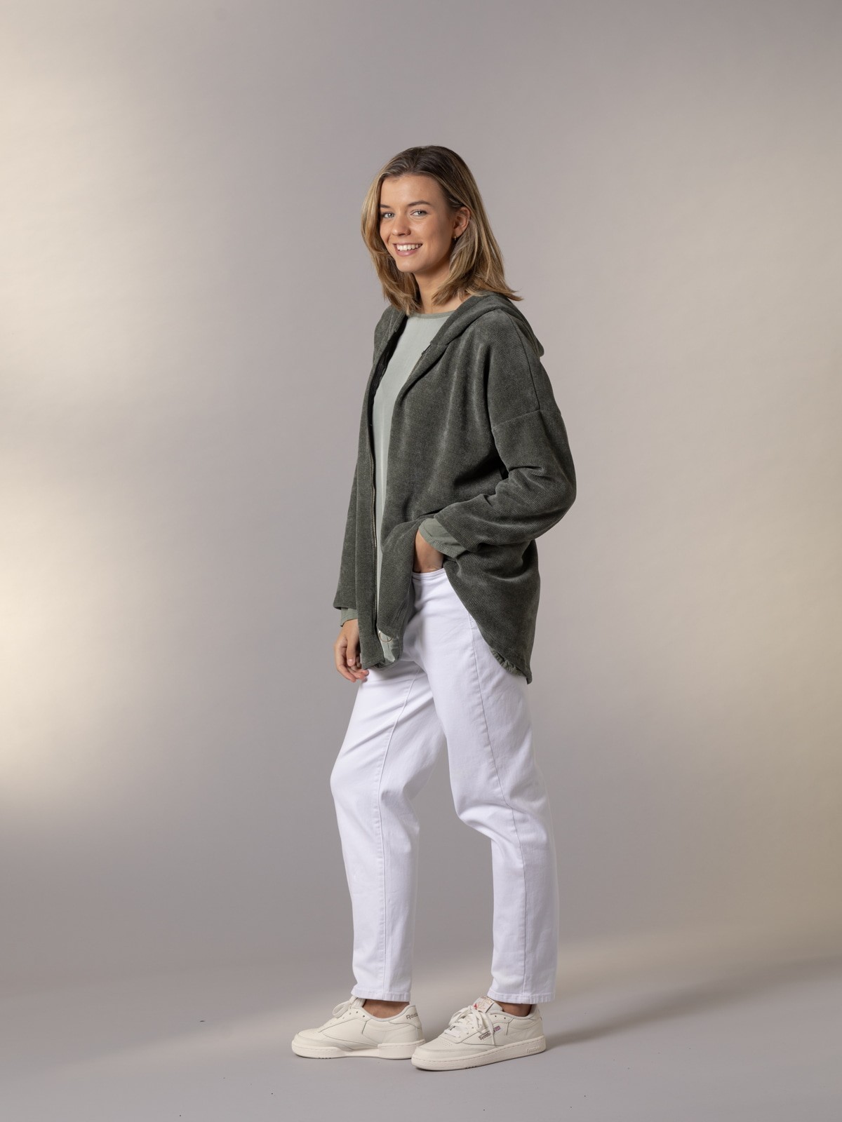 Woman Oversized soft zipper jacket Khaki