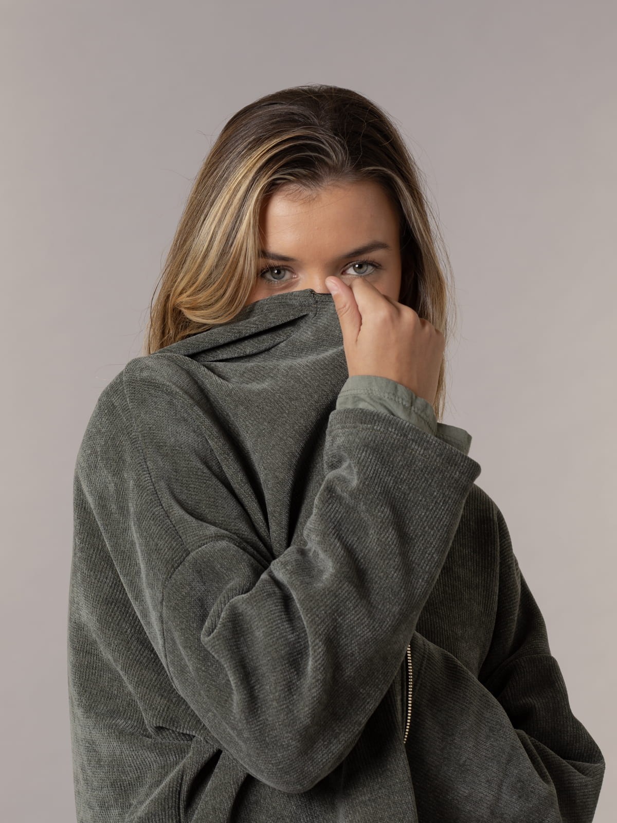 Woman Oversized soft zipper jacket Khaki