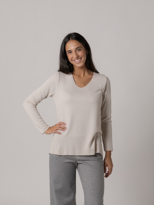 Woman Lightweight V-neck sweater Beige