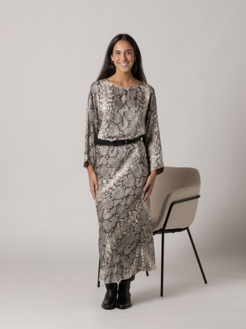 Woman Flowing snake print skirt Grey