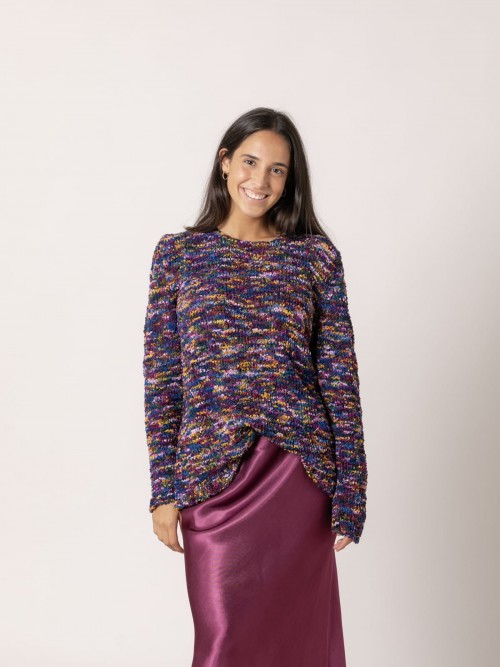 Woman Combined yarn mix sweater Blue