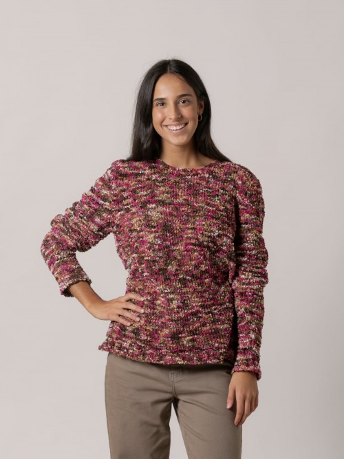 Woman Combined yarn mix sweater Pink