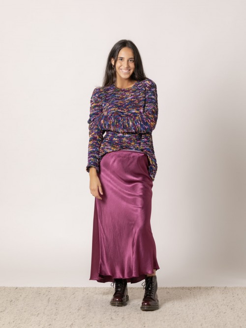 Woman Flowing satin skirt Magenta