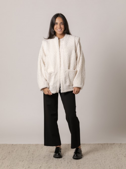 Woman Trendy back shearling jacket White