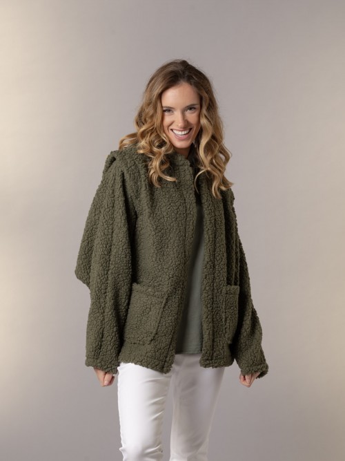 Woman Trendy back shearling jacket Khaki