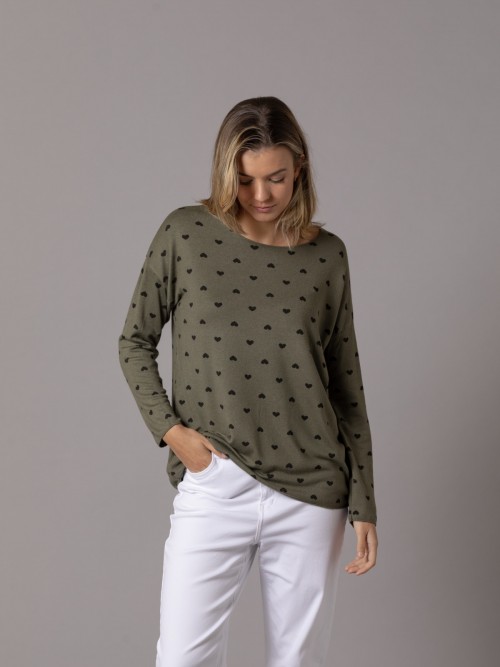 Jersey fino corazones Caqui