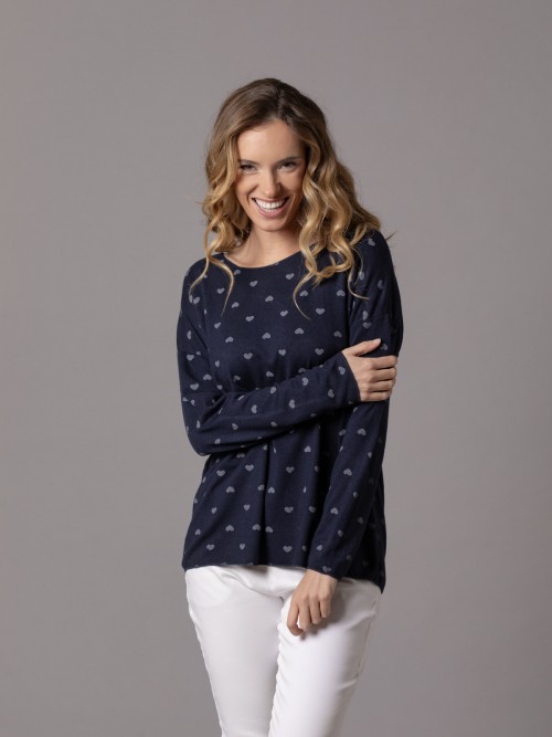 Jersey fino corazones Azul Marino