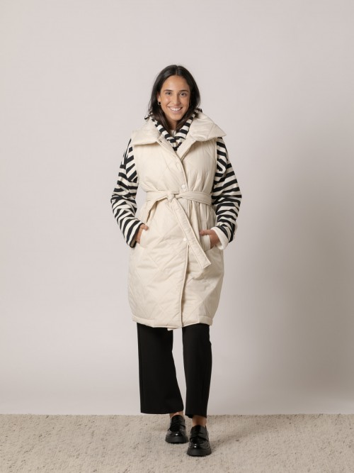 Woman padded vest with belt Beige