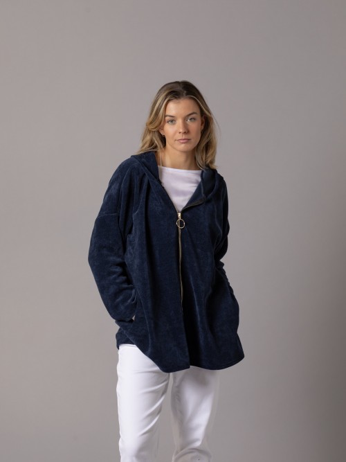 Woman Oversized soft zipper jacket Blue Navy