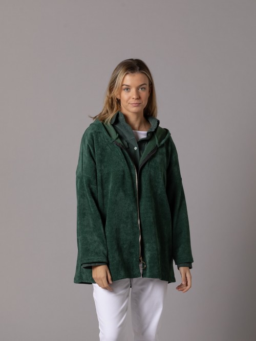 Woman Oversized soft zipper jacket Green botella