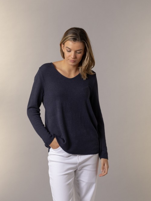 Jersey ligero escote pico Azul Marino
