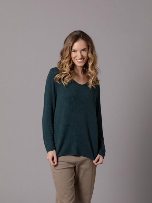 Woman Lightweight V-neck sweater Green botella