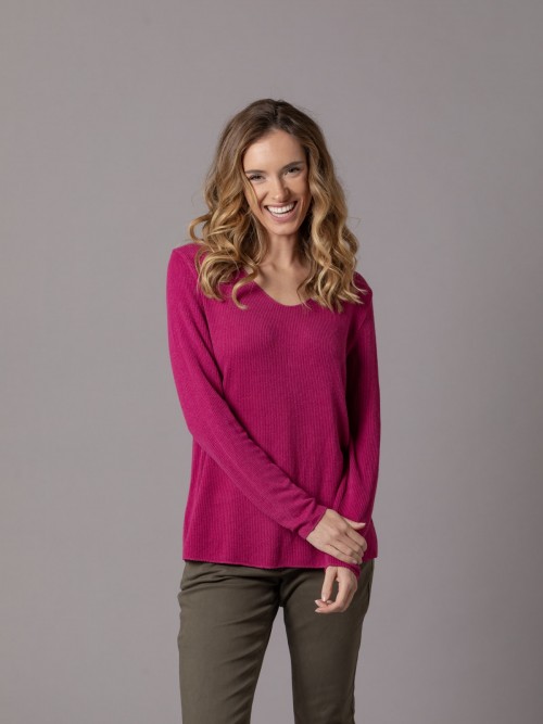 Jersey ligero escote pico Magenta