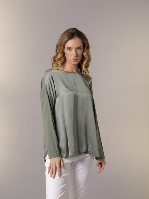 Woman Satin T-shirt on the front Khaki