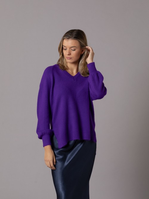 Jersey soft oversize detalle escote en pico Violeta