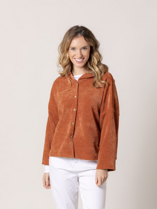 Woman Soft short hooded jacket avellana