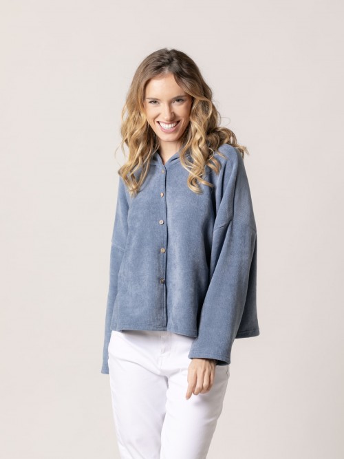 Woman Soft short hooded jacket Blue Celeste