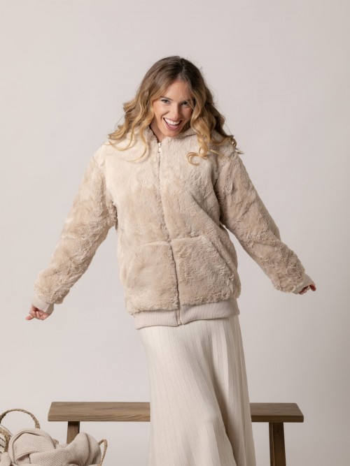 Woman Zipper teddy jacket Beige