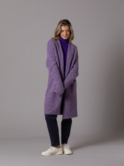 Woman Soft terry coat with pockets Violet