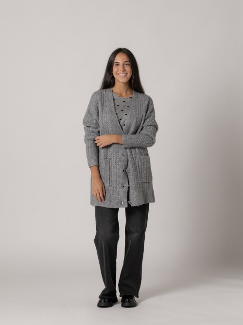 Woman Oversized braided buttoned jacket Grey