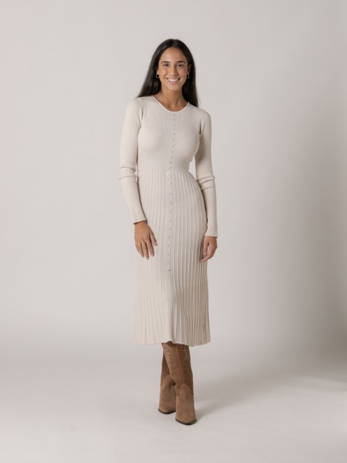 Woman Pleated knit dress Beige