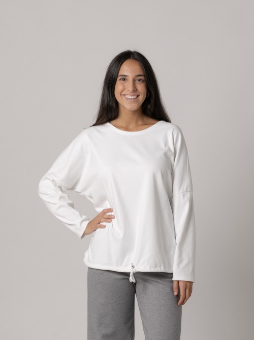 Woman Adjustable tech fleece sweater White