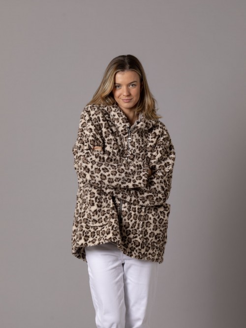 Woman Animal print shearling jacket Camel