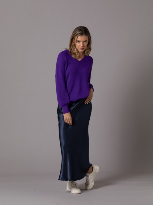 Woman Flowing satin skirt Blue Navy