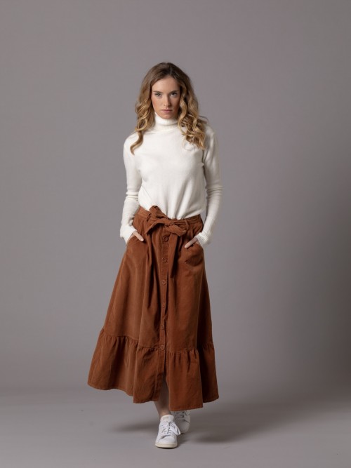 Woman Micro corduroy skirt with elastane Camel