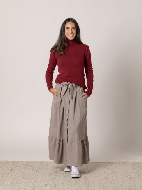 Woman Micro corduroy skirt with elastane Taupe