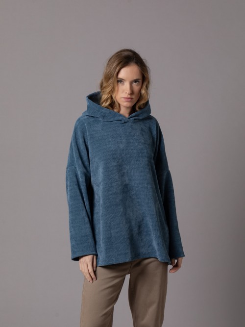 Woman Soft comfortable hooded sweatshirt azul petroleo