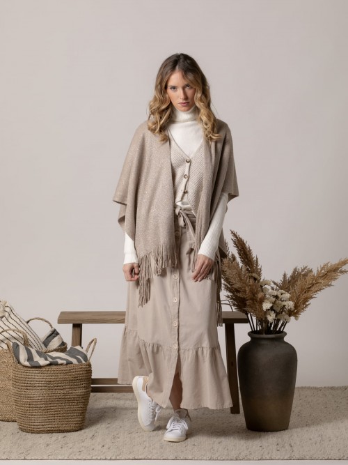 Woman glitter poncho Beige Claro