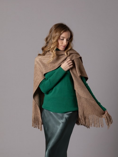 Woman glitter poncho Camel