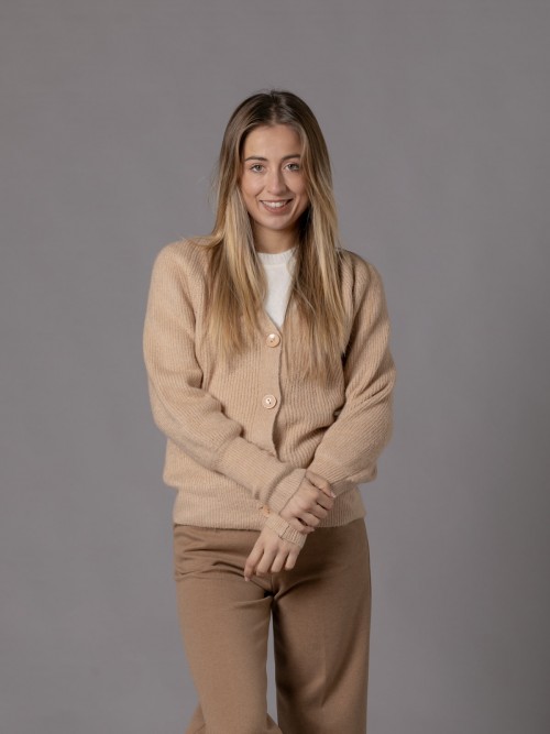 Woman Ribbed jacket with raglan sleeves and trendy sleeves  Camelcolour