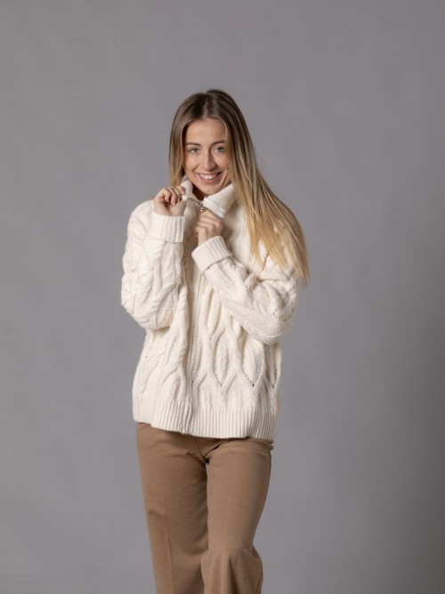 Woman Trendy zipper knit jacket  Crudocolour
