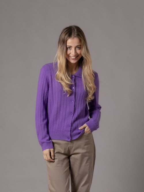 Woman Ribbed buttoned polo jacket  Violetcolour