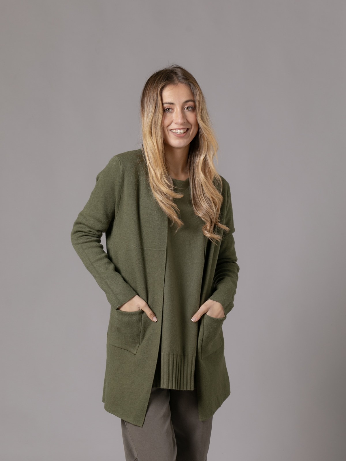 Woman Long high-tex knitted jacket  Khakicolour